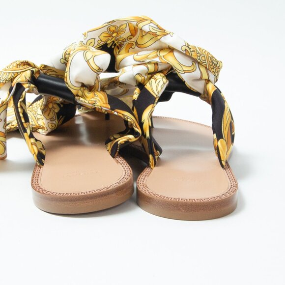 NIB Versace Medusa Ankle Wrap Silk Sash Barocco Sandals Flats Black & Gold, 37 - Picture 9 of 16